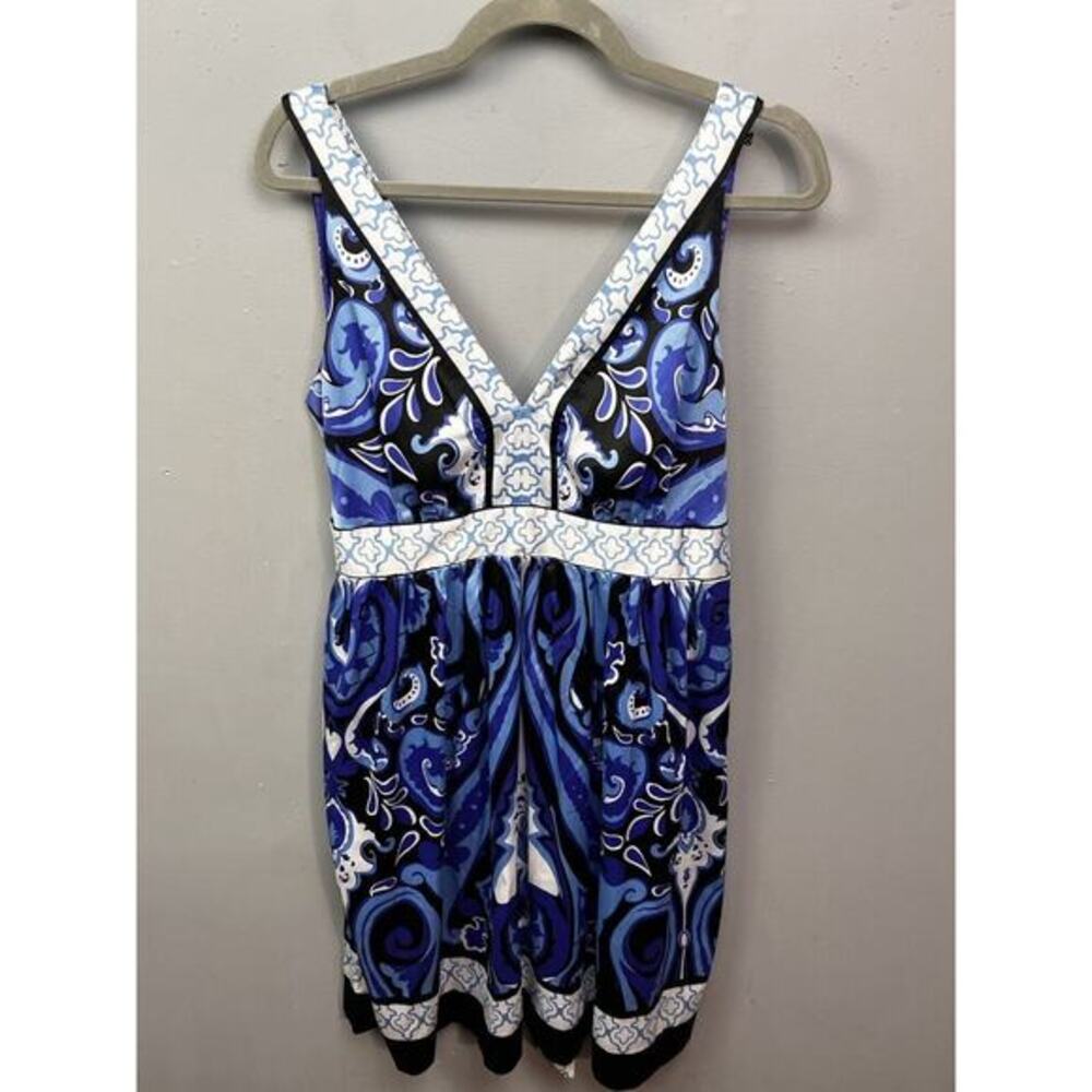Beige by ECI Baby Doll Dress Womens 16 Blue Purple Silky Party Sexy 90's Paisley